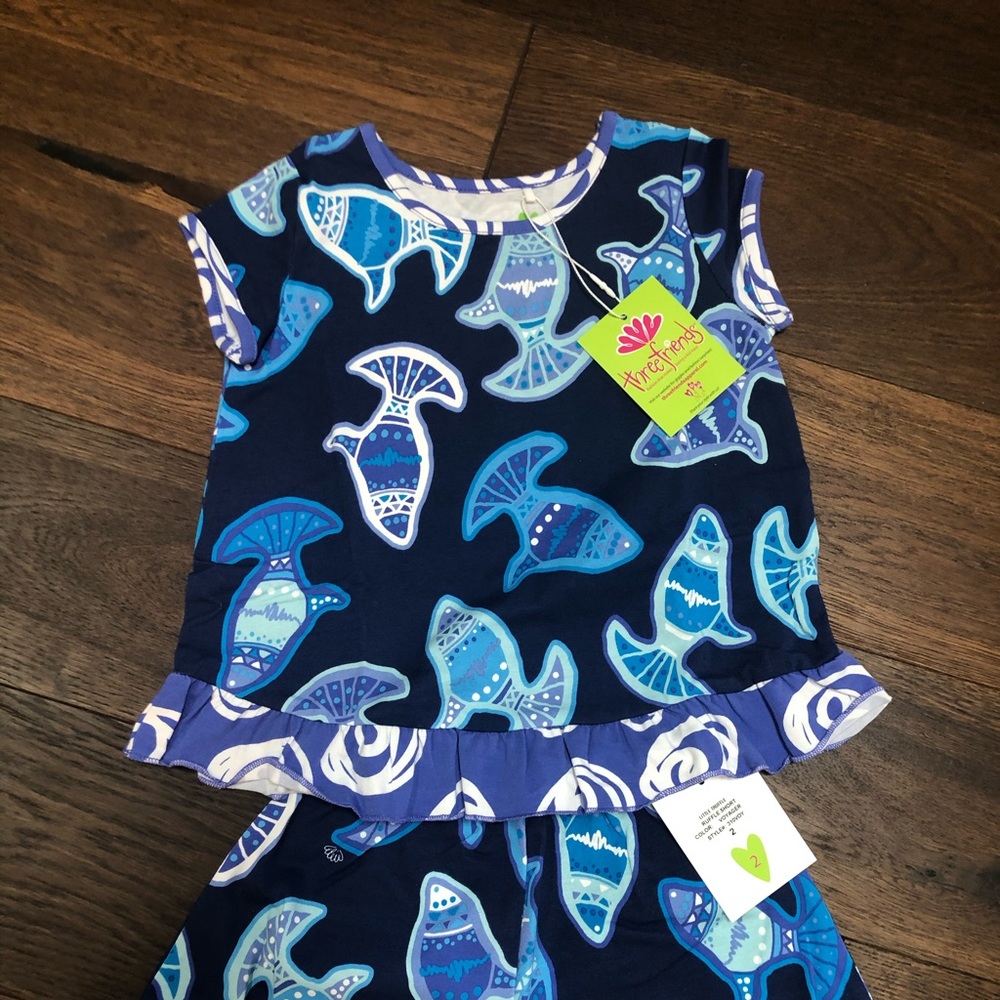 Navy Fish Matching Short Set